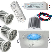 KIT 3 faretti cromoterapia LED RGB IP65 incasso box doccia 27W 12V centralina smart WiFi google alexa sauna QUADRATO