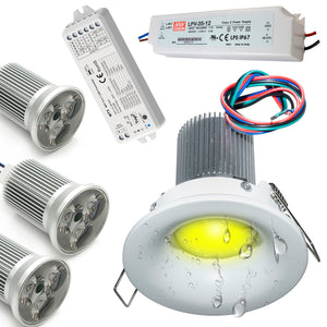 KIT 3 faretti cromoterapia LED RGB IP65 incasso box doccia 27W 12V centralina smart WiFi google alexa sauna TONDO