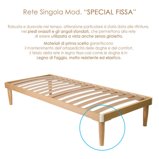 Rete Singola 80x200 h 42 cm Una Piazza in legno di faggio 14 doghe ITALIANA