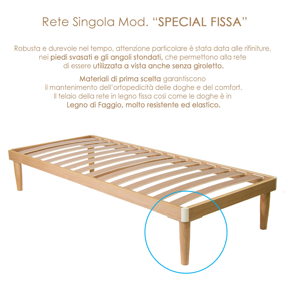 Rete Ortopedica in Legno di Faggio 95x190 Singola Alta 37cm con 14 doghe da 6.8 cm 