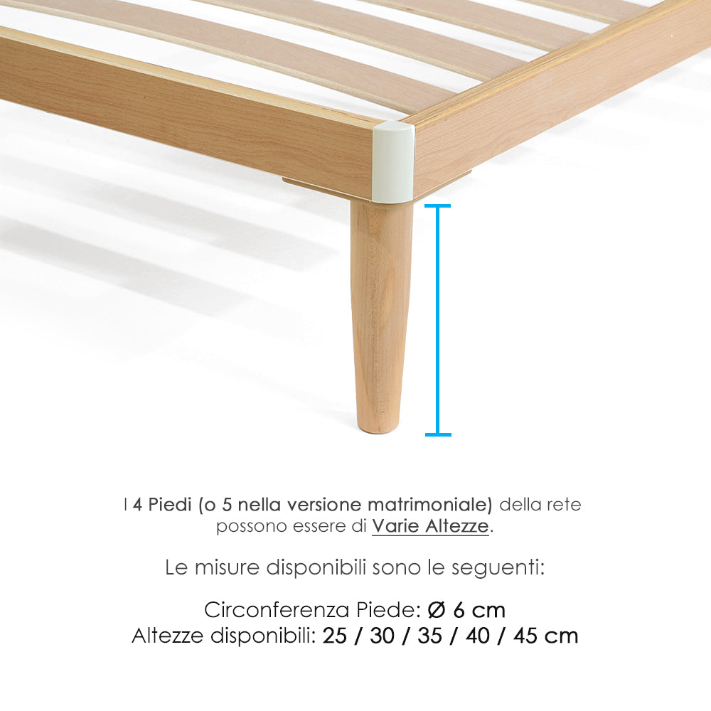 Rete una Piazza e Mezza 120x190 h 42 cm Completamente in legno di faggio 14 doghe