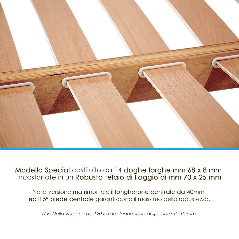 Rete una Piazza e Mezza 120x190 h 42 cm Completamente in legno di faggio 14 doghe