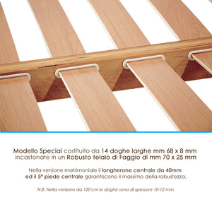 Rete letto in legno 85x200 altezza 52 cm 14 doghe in Faggio 100% prima scelta