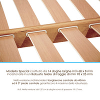 Rete Ortopedica per materasso 120x185 Alta 47 cm Letto una Piazza e Mezza in legno di faggio 