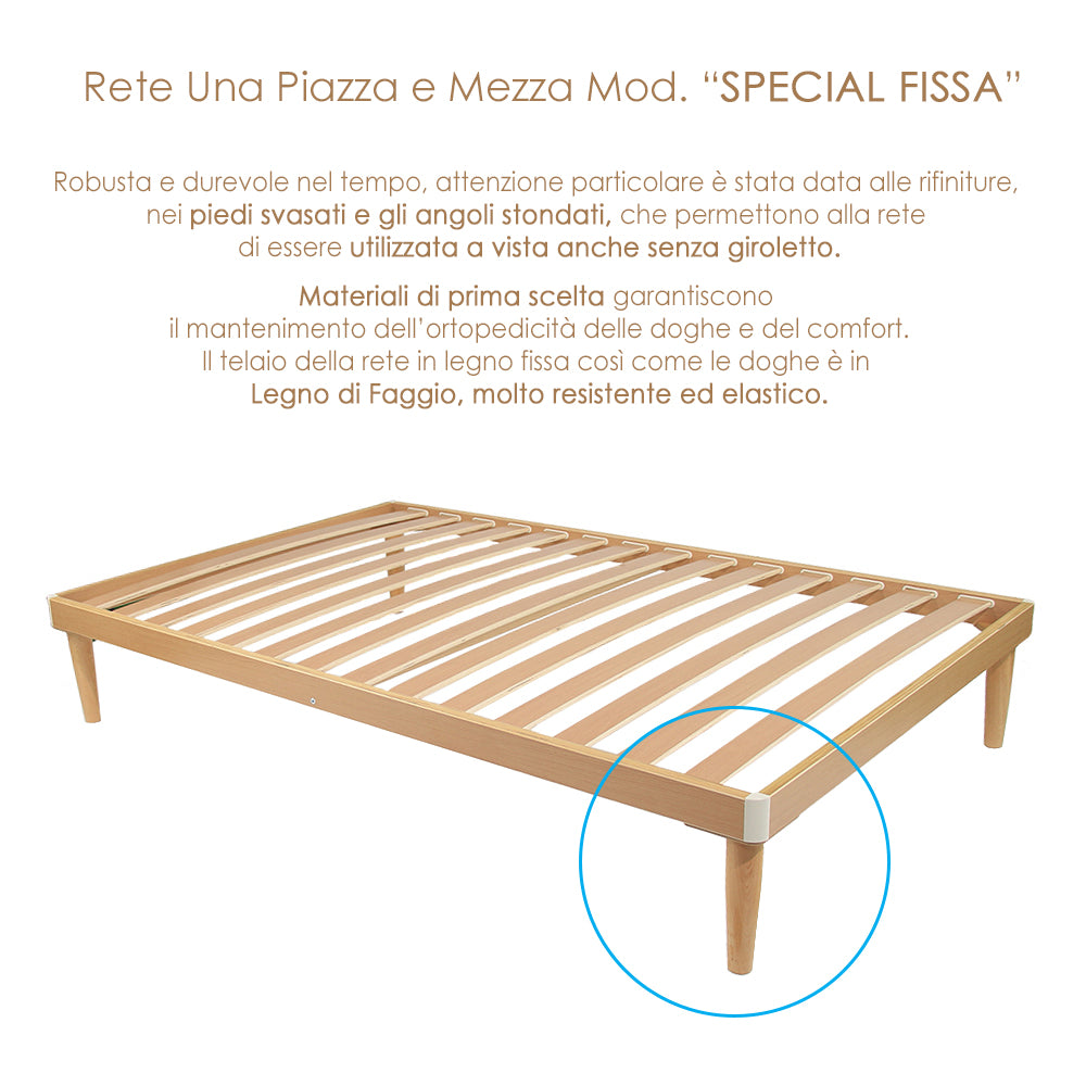 Rete Ortopedica in Legno di Faggio 120x190 una Piazza e Mezza Alta 37cm con 14 doghe da 6.8 cm 