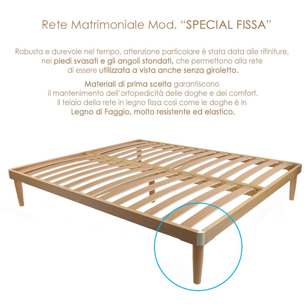 Rete a Doghe in legno di faggio Fissa Matrimoniale 160x190 H 32cm 100% Made in Italy