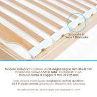 Rete letto in legno 75x185 h 52 cm Singola 26 doghe basculanti in Faggio 100%