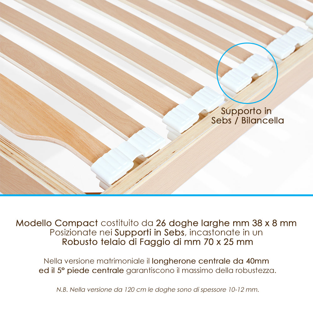 Rete a Doghe in legno di faggio Basculanti Ergonomiche per Letto Singolo 80x195 H 32cm