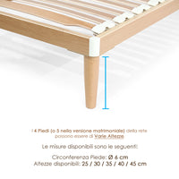 Rete letto in legno 100x185 h 52 cm Singola 26 doghe basculanti in Faggio 100%