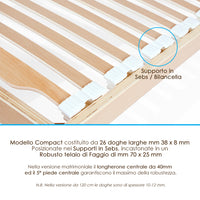 Rete Singola 80x190 h42 cm Alzata Manuale Letto in legno di faggio 26 doghe basculanti