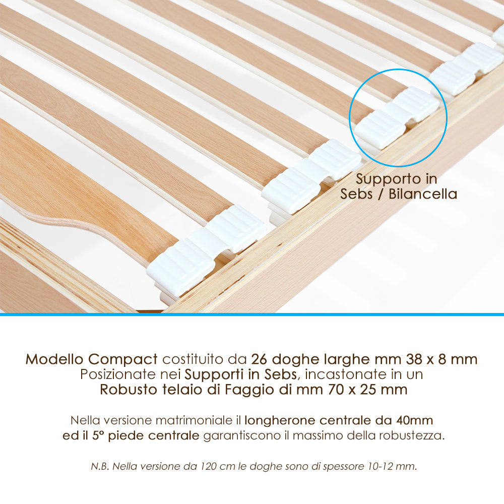 Rete Ortopedica per materasso 75x200 Alta 47 cm Letto Singolo da una piazza in legno di faggio ATP