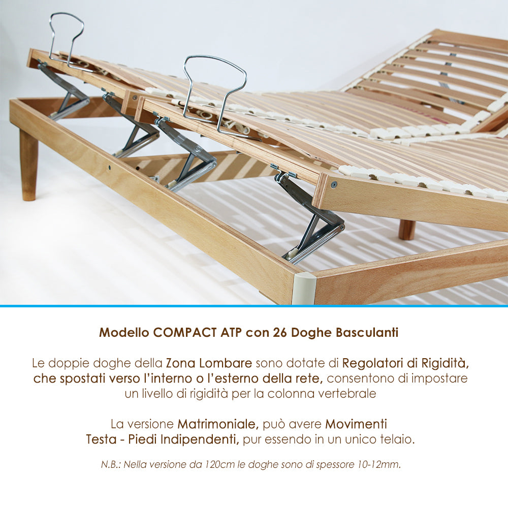 Rete Ortopedica in Legno di Faggio 165x195 Singola Alta 37cm 26 doghe Alzata Testa Piedi