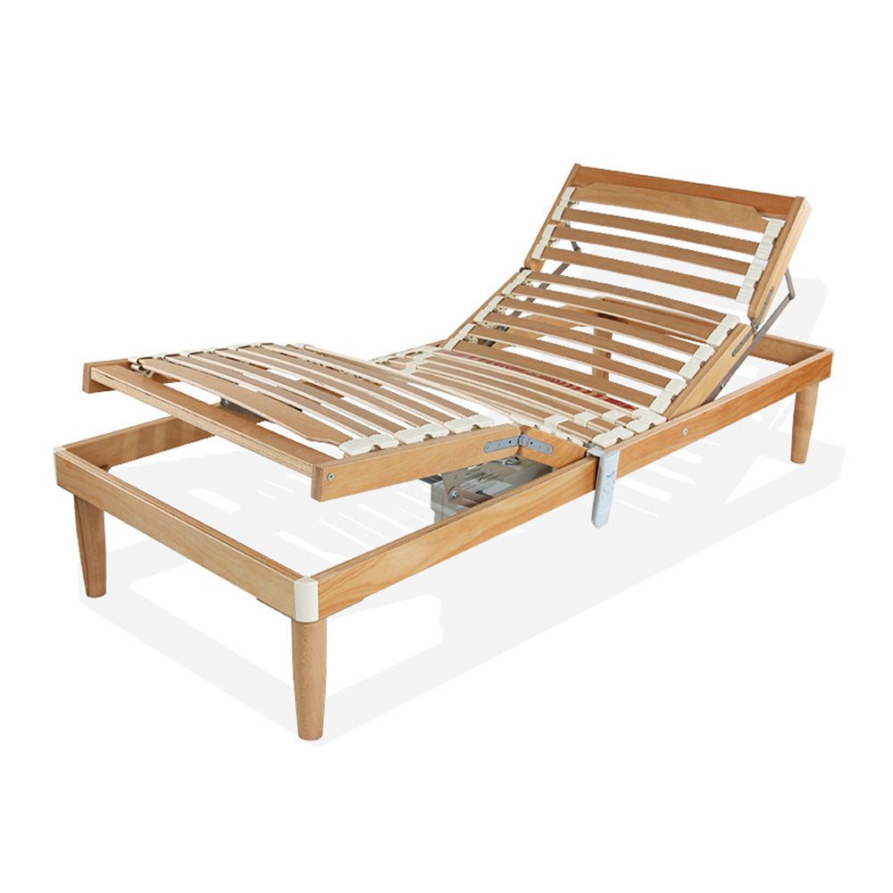 Rete letto una piazza e mezza in legno 130x185 h52 cm 24 Doghe Faggio Oscillanti Alzata Elettrica Motorizzata