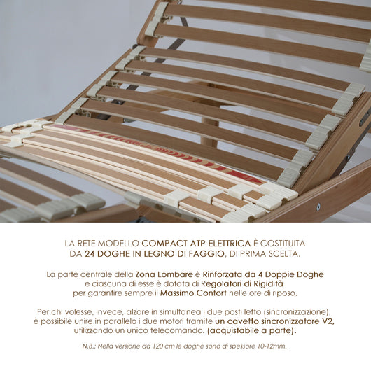 Rete a Doghe in legno di faggio Alzata testa piedi Elettrica Letto Matrimoniale Francese Motorizzato 155x190 H 32cm