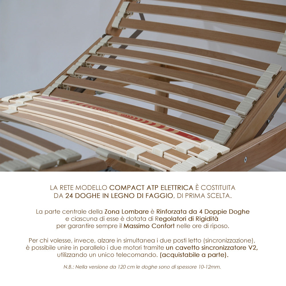 Rete letto Matrimoniale Francese in legno 140x185 h52 cm 24 Doghe Faggio Oscillanti Alzata Elettrica Motorizzata