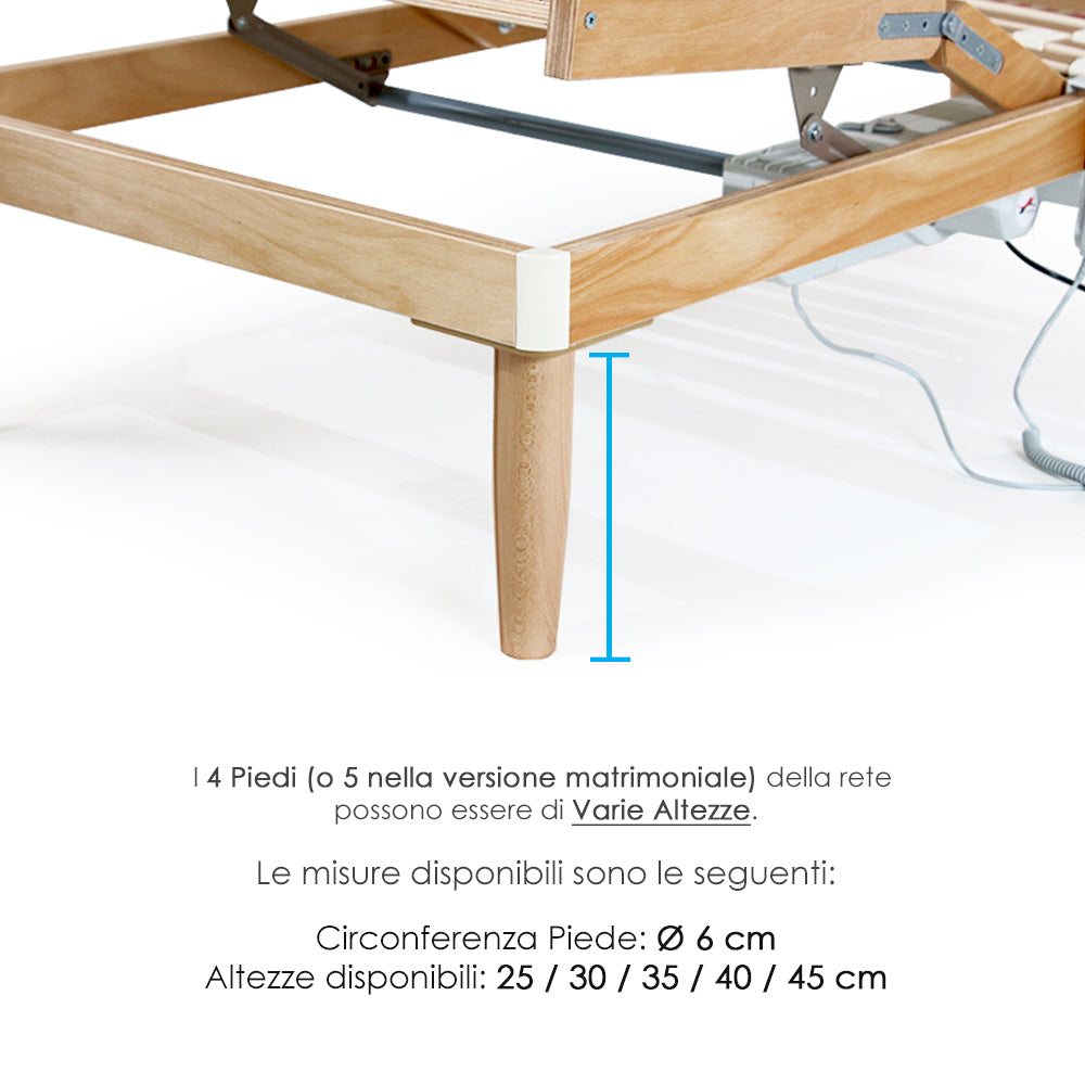 Rete letto una piazza e mezza in legno 130x190 h52 cm 24 Doghe Faggio Oscillanti Alzata Elettrica Motorizzata