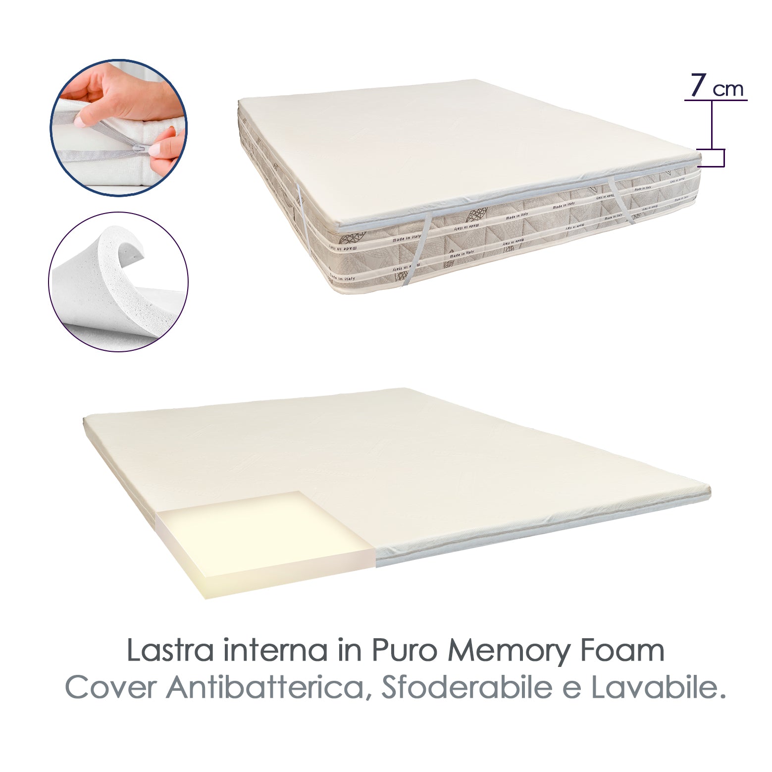 Topper Correttore Materasso 120x190 in Memory Una piazza e mezza Ortopedico Ipoallergenico 120x190 cm H7