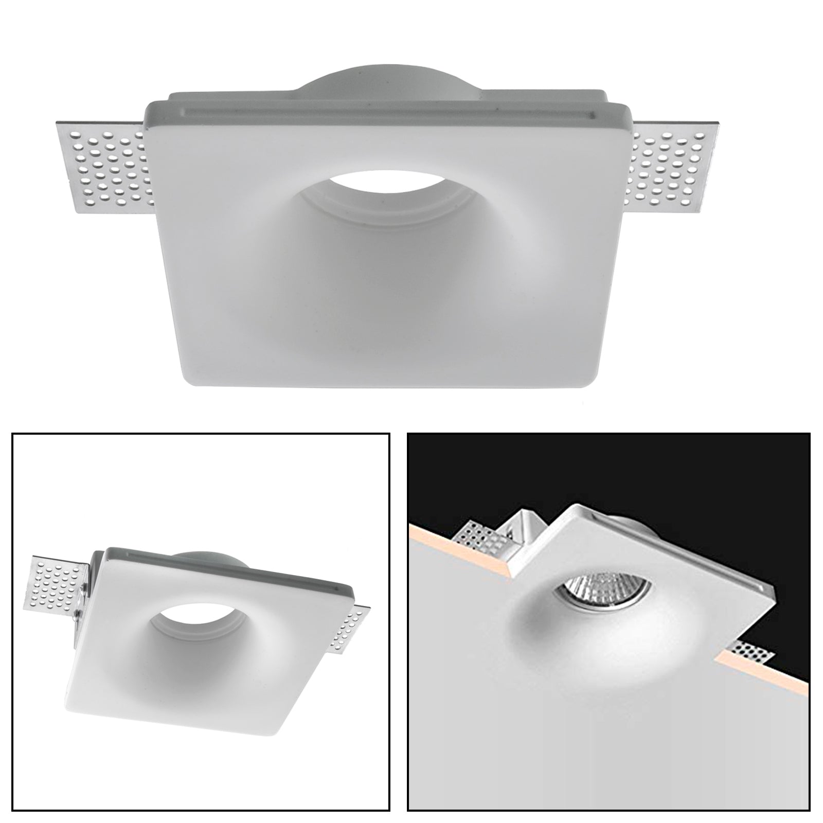 Portafaretto moderno gesso incasso quadrato scomparsa luce soffitto supporto lampade GU10 GU5.3 12x12cm