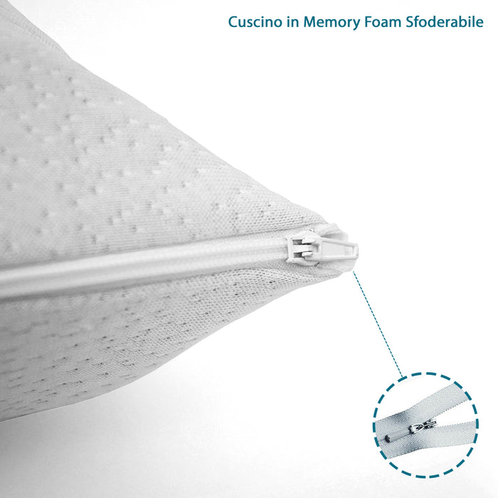 Qualydorm Coppia Cuscino Ortopedico in Memory Foam per Cervicale Fodera Anti Batterica Sfoderabile 40x70 H15