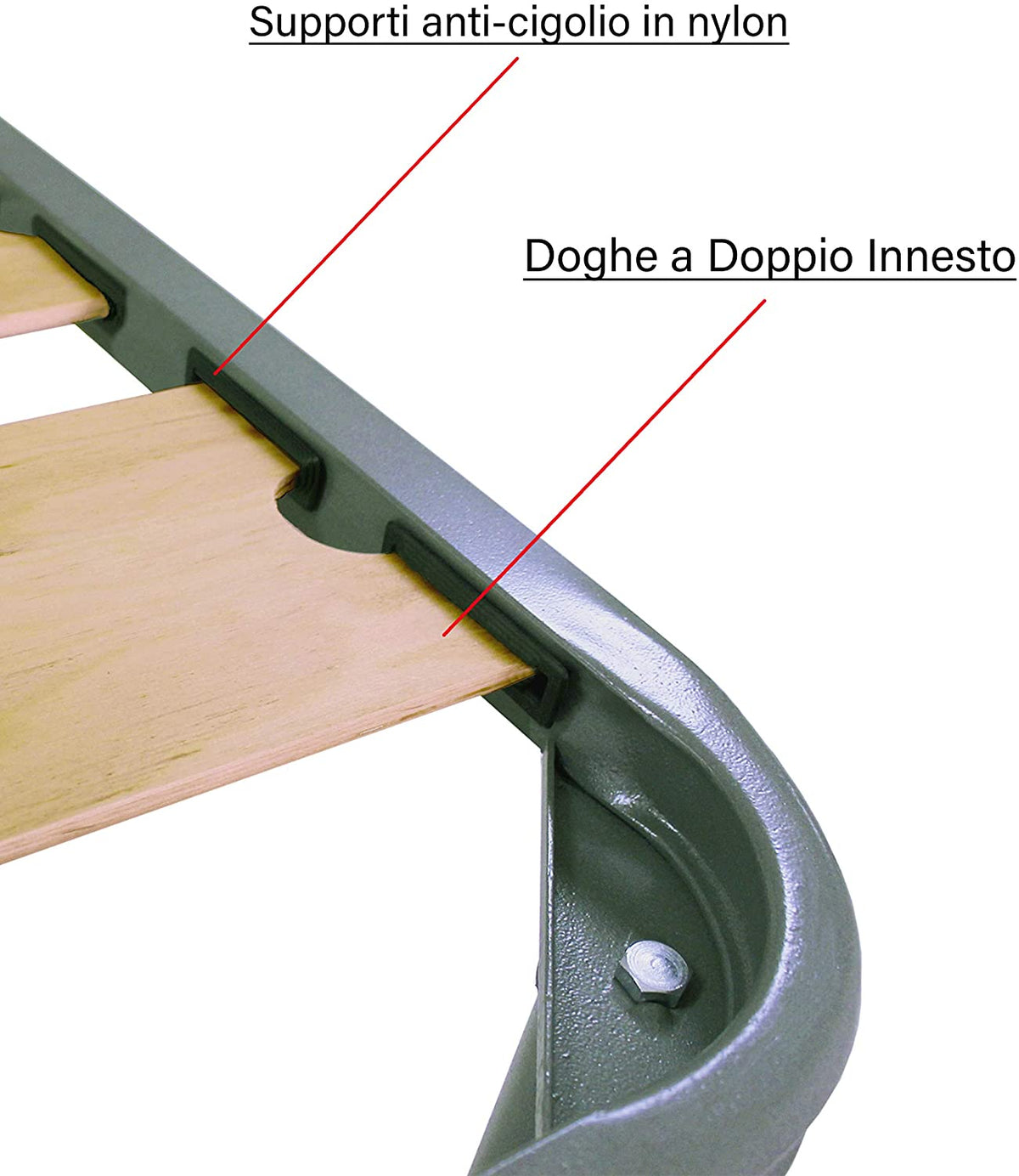 Rete in Ferro con Piedi e Doghe Larghe in Legno cm 80x190 H35  per materasso da Una Piazza