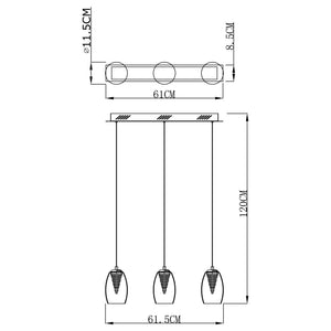 Lampada sospensione 3 luci LED 16W 3000K pendente lampadario vetro tavolo cucina bar ristorante 230V