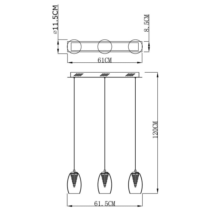 Lampada sospensione 3 luci LED 16W 3000K pendente lampadario vetro tavolo cucina bar ristorante 230V