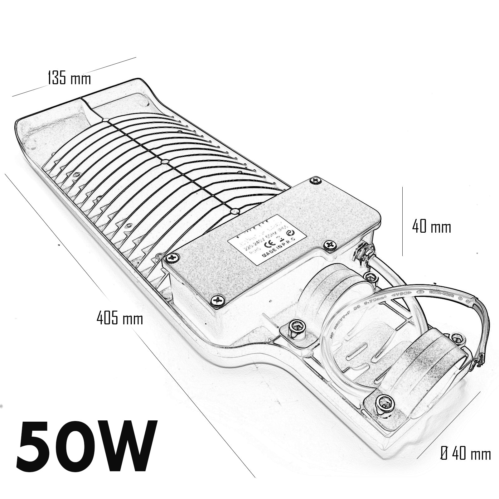 Faro armatura stradale LED lampione esterno proiettore luci strada viale sentiero parco 230V luce 6500K potenza 50W