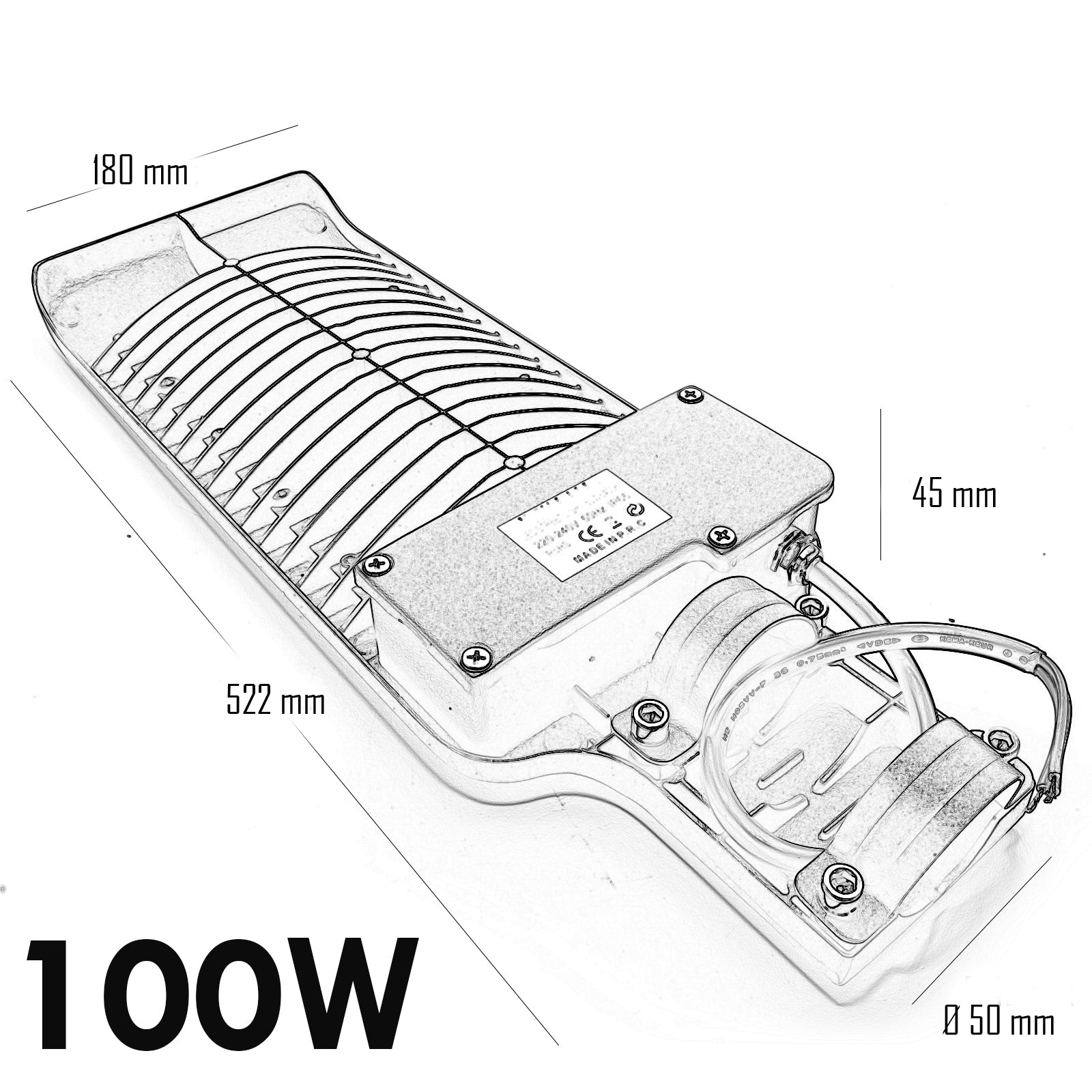 Faro armatura stradale LED lampione esterno proiettore luci strada viale sentiero parco 230V luce 6500K potenza 100W