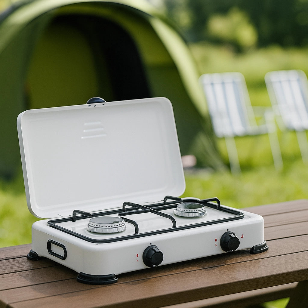 FORNELLO A GAS 2 FUOCHI CON COPERCHIO CAMPING MULTIFIRE 2