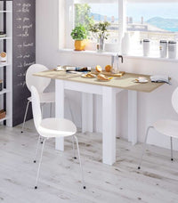 Tavolo apertura a libro 67x67/67x135-h79 rovere canadian/bianco artik