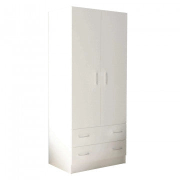 Armadio Bianco con 2 Ante e Due Cassetti POP, cm 80x52x180