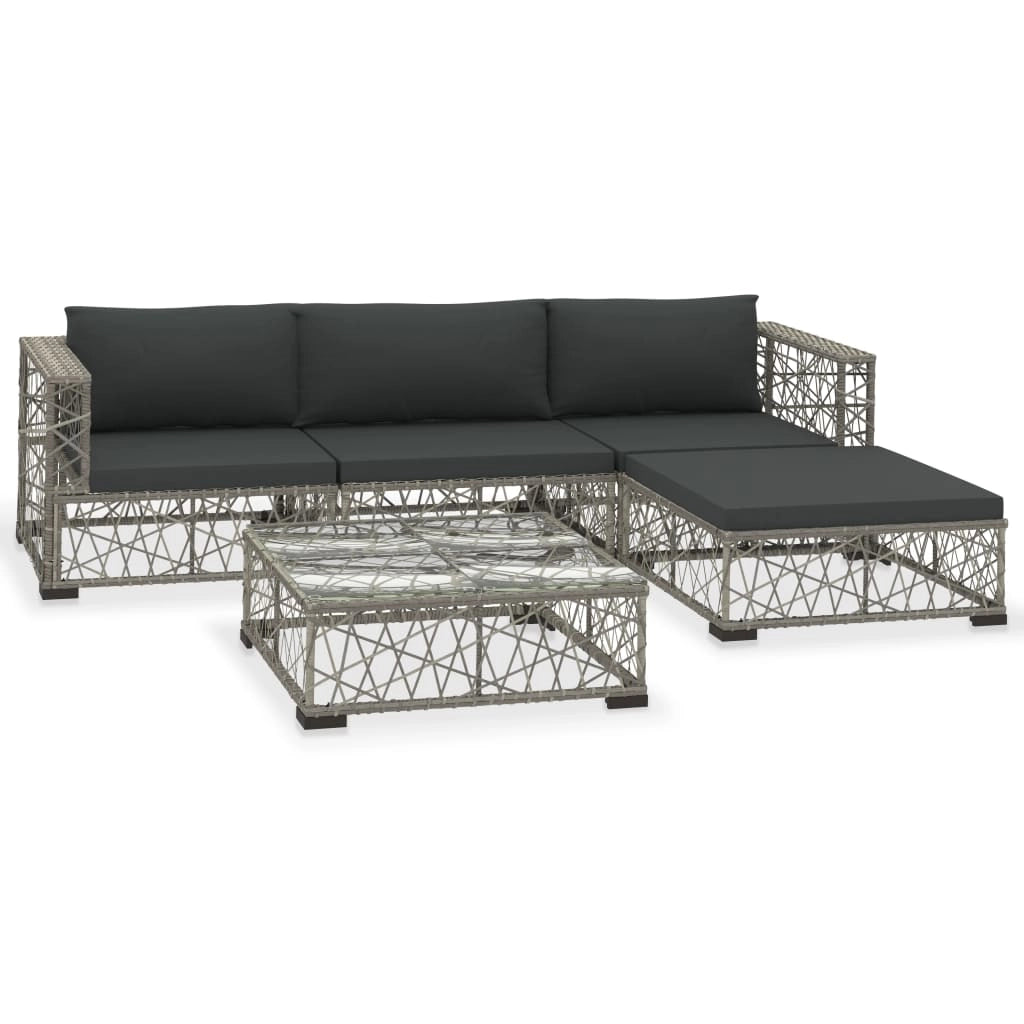 Set di mobili da giardino mobili da esterno 5 pezzi con cuscini resina intrecciata grigia 02_0016431