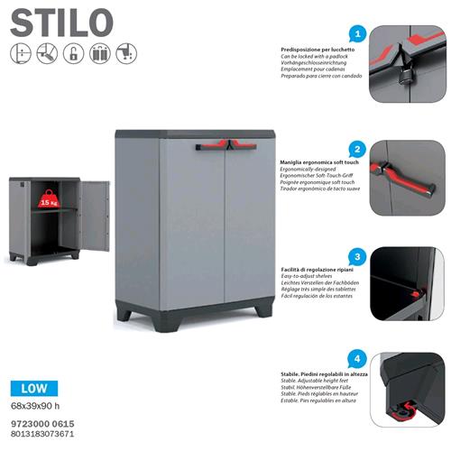 Kis Stilo Armadio da Esterno in Resina Basso Basic 2 Ante 1 ripiano 68x39xh90cm