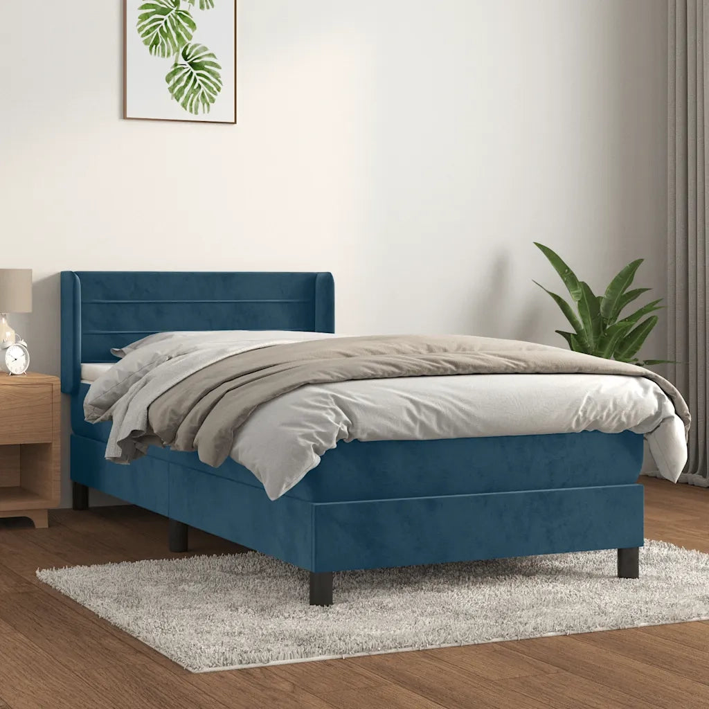 Letto singolo | Letto per adulti | Giroletto a Molle con Materasso Blu Scuro 90x190 cm in Velluto