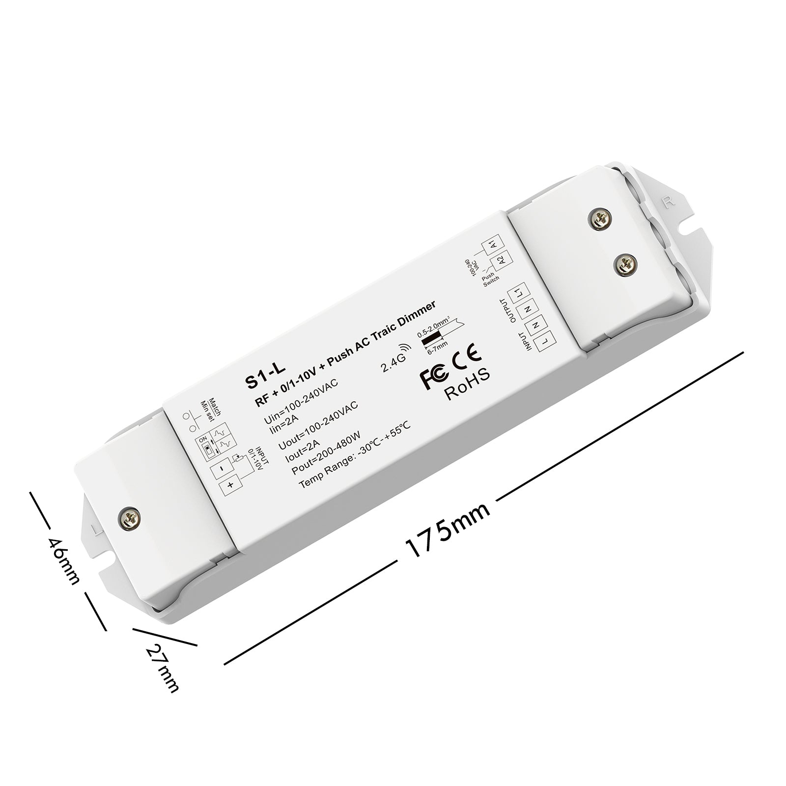 Controller centralina lampade faretti strisce LED 480W push dimmer WiFi RF 2.4G Google Alexa 230V input 0-1-10V