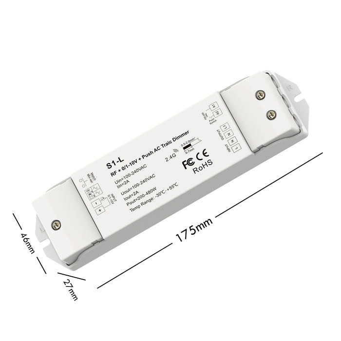 Controller centralina lampade faretti strisce LED 480W push dimmer WiFi RF 2.4G Google Alexa 230V input 0-1-10V