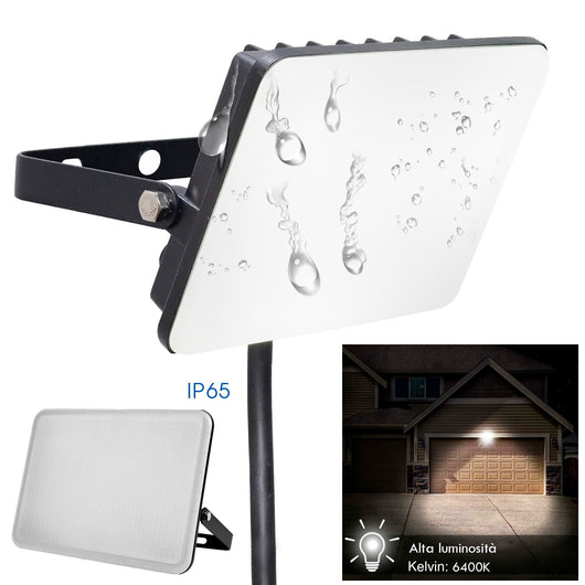 Faro LED slim faretto orientabile staffa IP65 diffusore opaco luce giardino negozio cancello tabelle insegne 30W