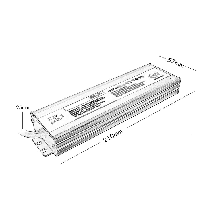 Alimentatore slim IP67 150W trasformatore stabilizzato in 230V out 24V 6A alimentazione strisce LED luci faretti
