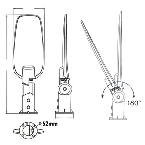 Faro armatura luce stradale IP65 lampione LED inclinabile 180 6500K illuminazione viali giardino 9000lm 230V 100W