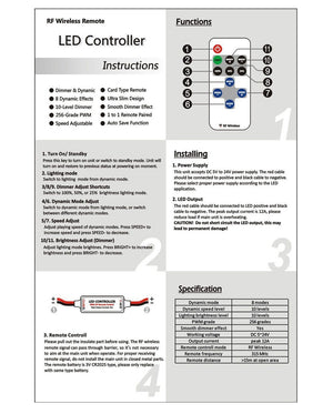 Centralina dimmer controller 12V 24V 6A telecomando RF 8 effetti strip strisce LED