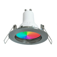 Faretto LED 6W multicolore incasso 6cm tondo bianco silver  GU10 effetti luce colorata 230V LUCE RGBW 3000K SILVER