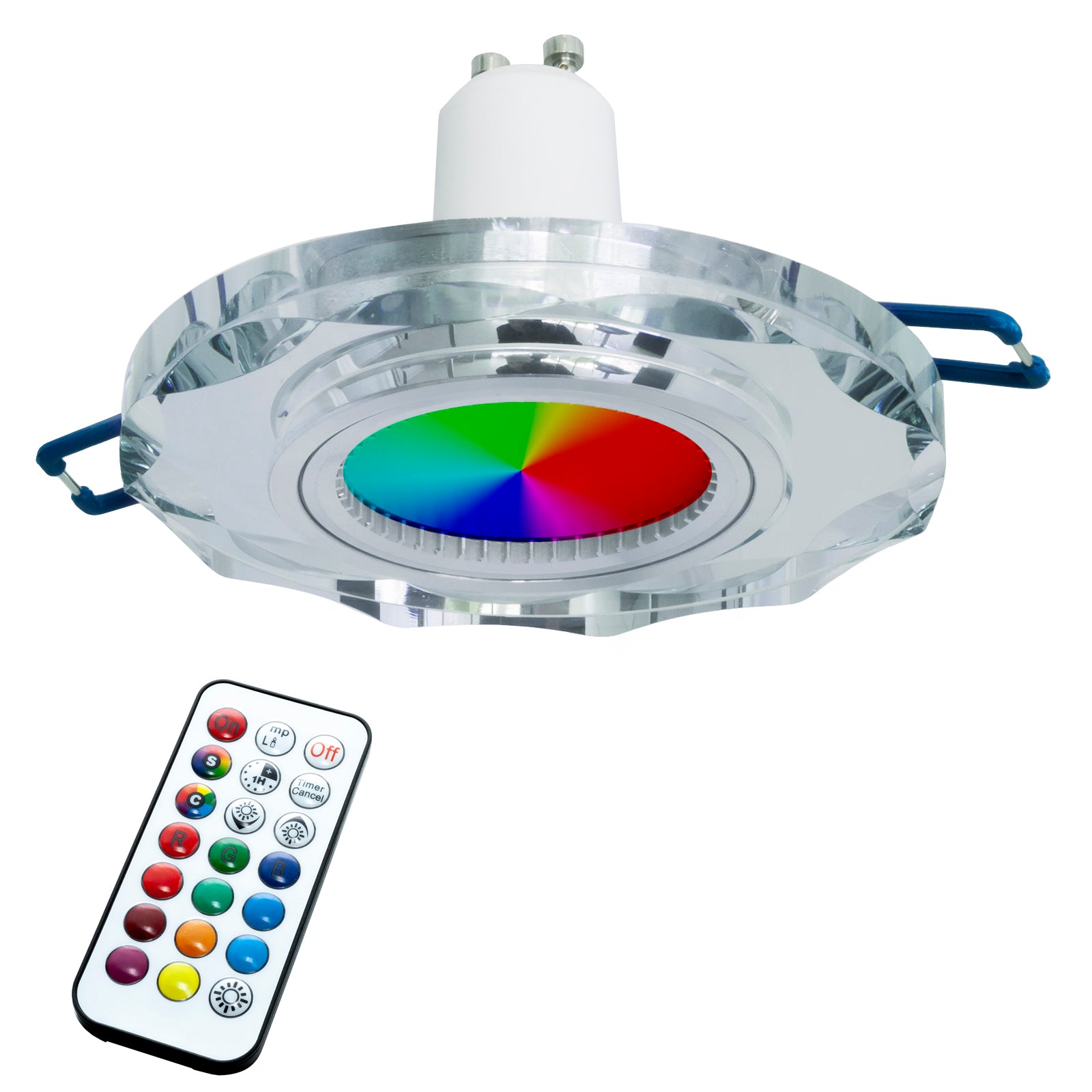 Faretto tondo LED GU10 multicolore effetto vetro specchiato incasso 6cm 230V cromoterapia LUCE RGBW+3000K