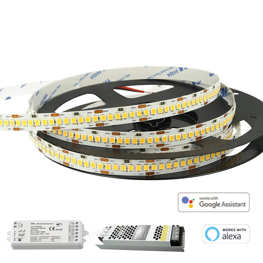 KIT SMART striscia 1200 LED 90W 24V centralina WiFi controllo vocale alexa strip flessibile 5 metri 8100lm LUCE 4000K
