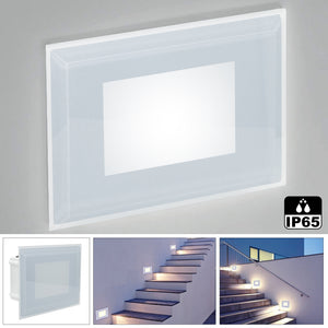 Faretto LED 3W segnapassi vetro IP65 incasso muro scatola 503 luce balcone viale giardino scale gradini 230V 4000K