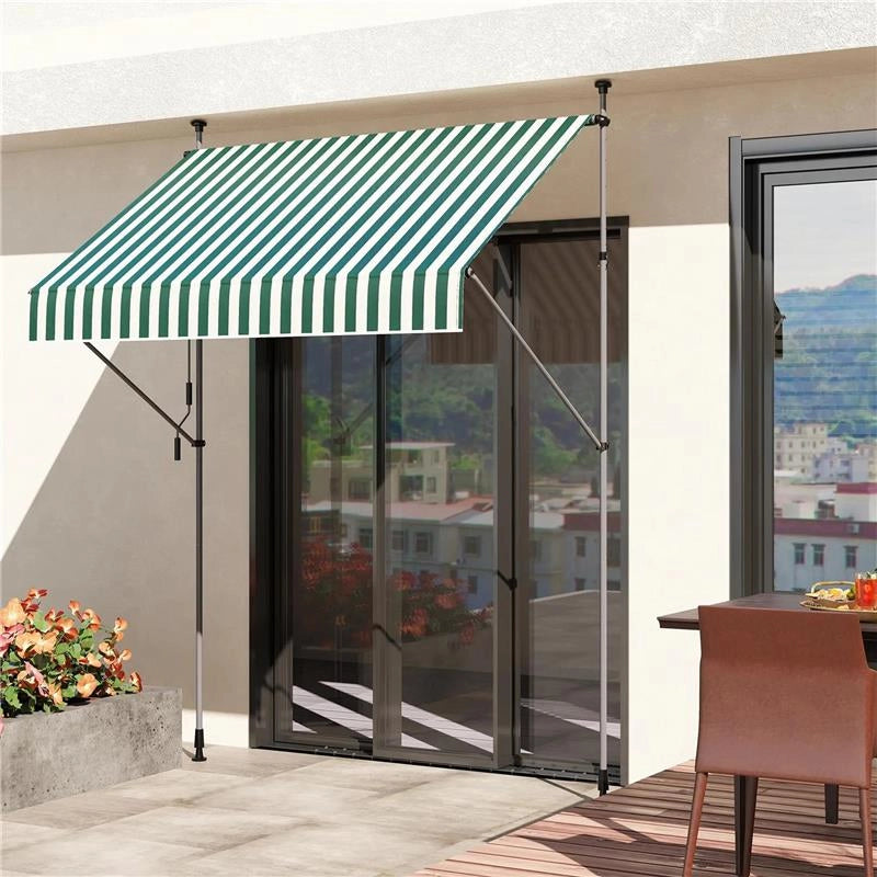 TENDA DA SOLE 2X1.2 M CON SUPPORTI REGOLABILI E MANOVELLA IN ALLUMINIO METALLO E POLIESTERE VERDE E BIANCO