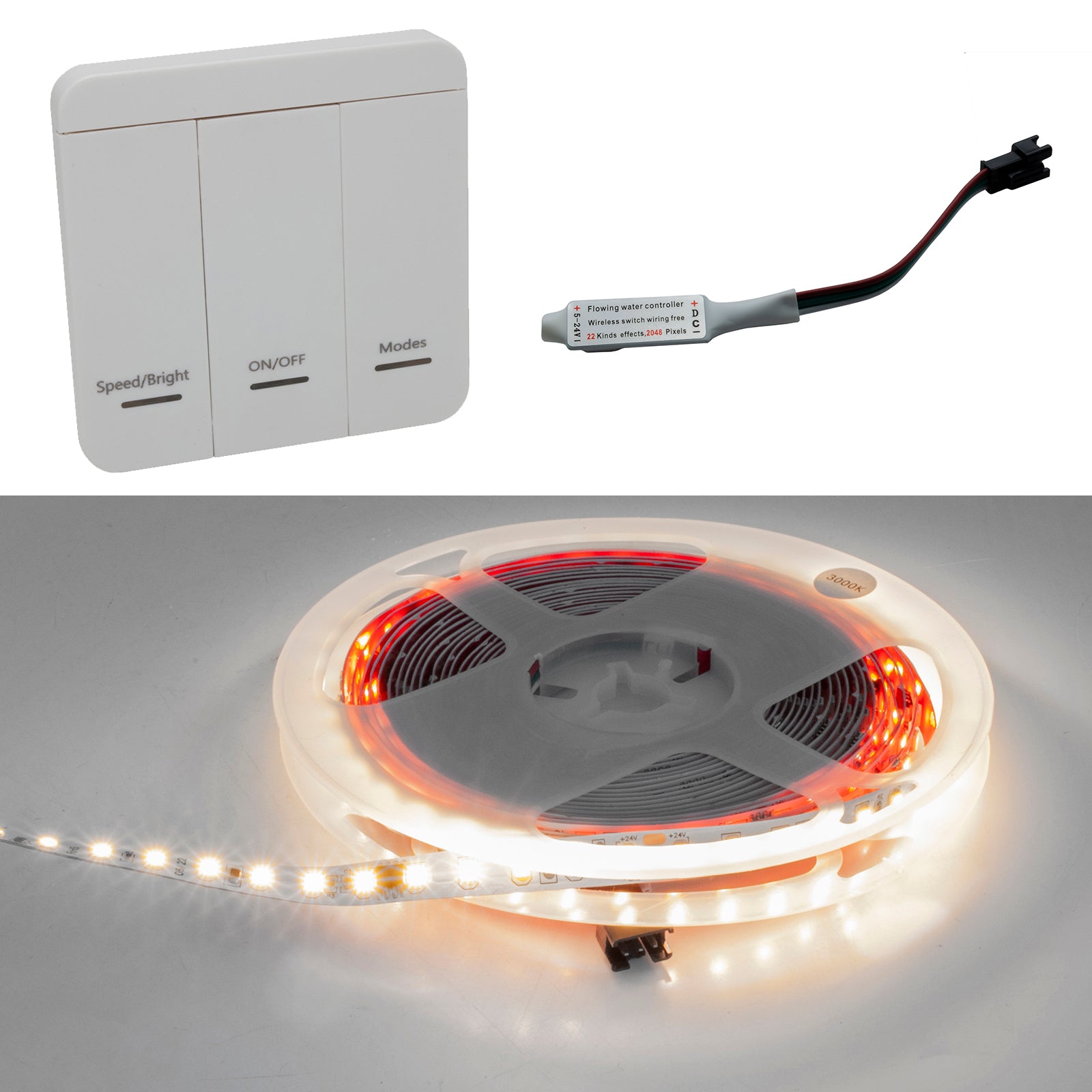 Striscia digitale 120 LED 61W 24V giochi effetti luce segnaletica con dimmer incluso flessibile adesiva 5 mt LUCE 6500K
