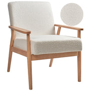 Poltrona Poliestere Boucle Bianco Sporco Rivestimento Retro Design Struttura in legno chiaro Braccioli Soggiorno