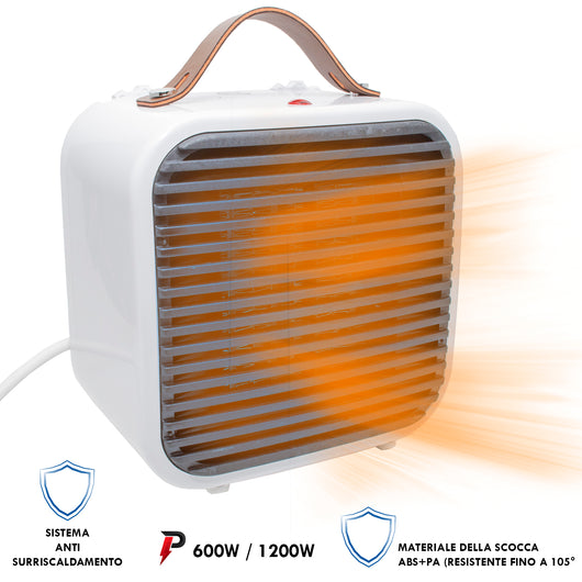 Termoventilatore stufa ventilata stile vintage 1200W basso consumo caldobagno 2 in 1 ventilatore manico pelle 230V