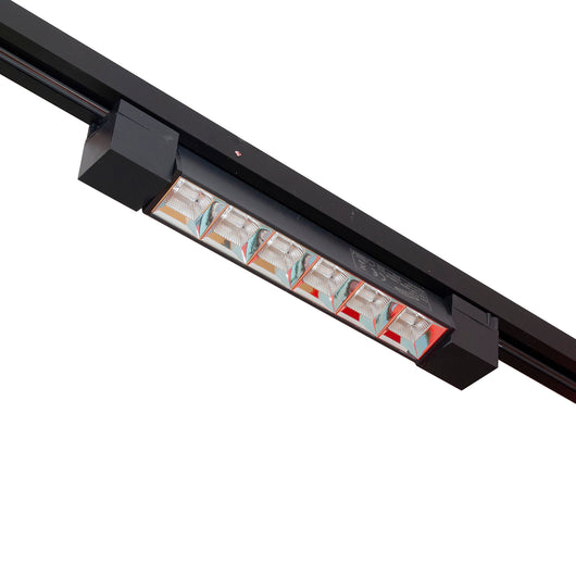 Faretto binario track monofase barra 6 LED 12W resa 144W luce orientabile spot interni negozio 230V NERO LUCE 3000K