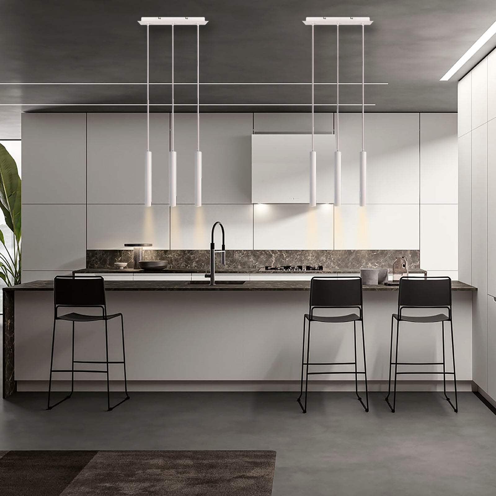 Lampada sospensione lampadario 3 luci LED 15W pendente cilindro luce 3000K tavolo bar ristorante RA90 230V BIANCO